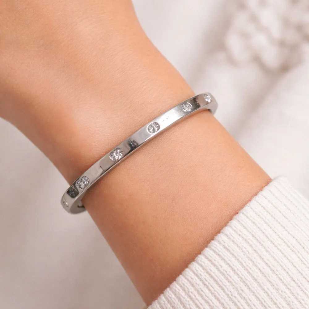 Kate Spade New York Silver Tone Crystal Bracelet Minimalist‎ Stackable 8”